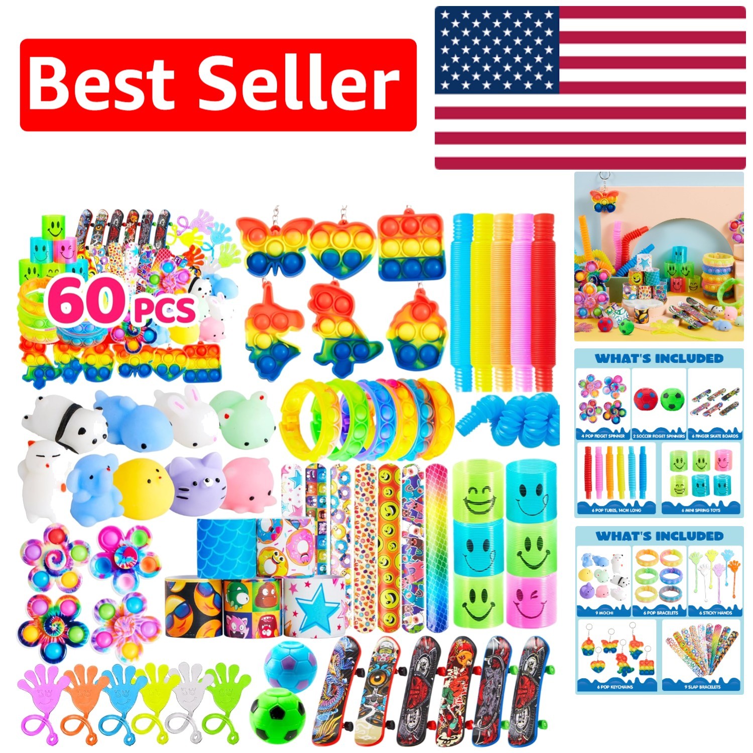 Fun 60 Pcs Fidget Toys Pack for Kids Birthday Parties – Stress Relief & Prizes