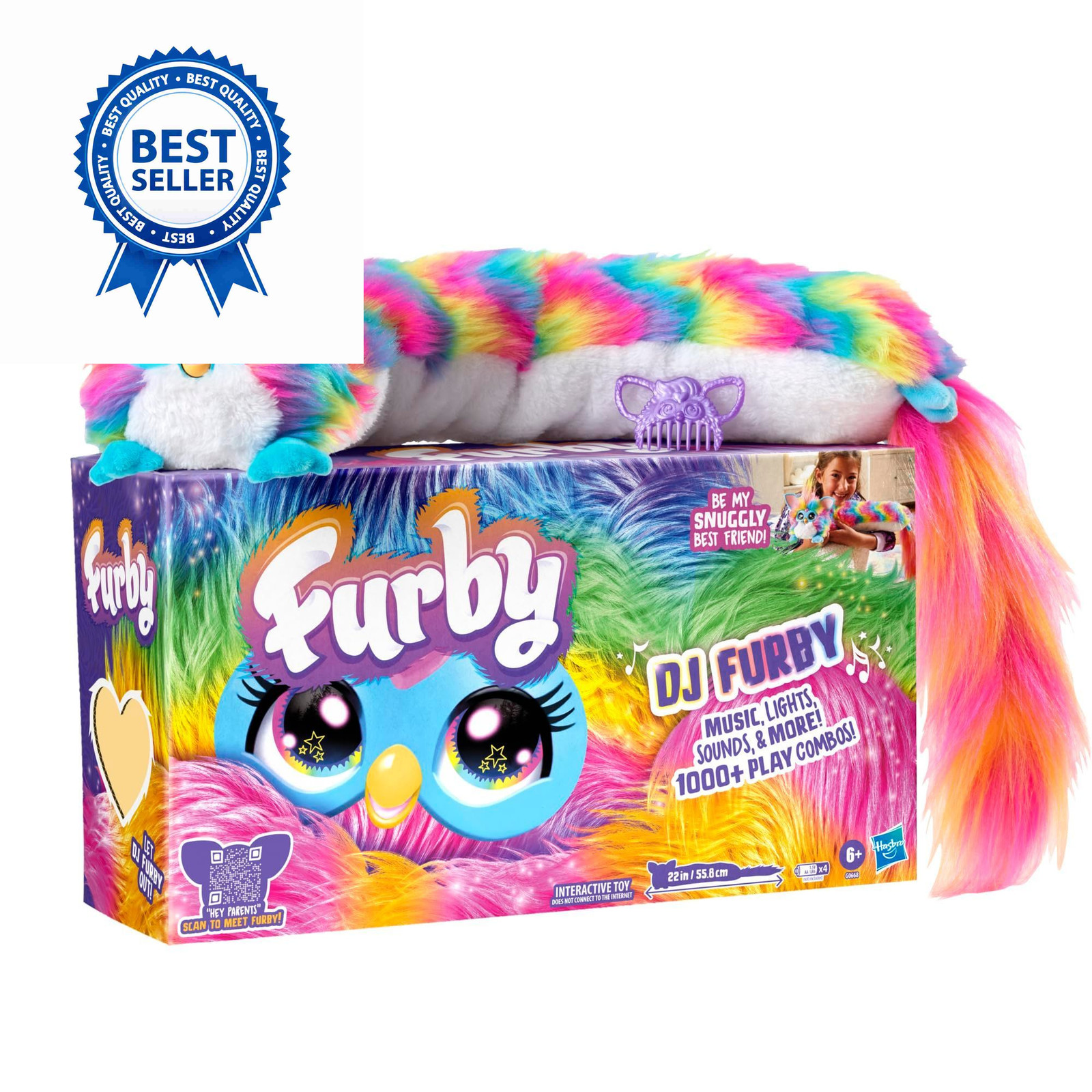 FURBY DJ Interactive Toy, Super Snuggly Rainbow 8.812 inches tall,