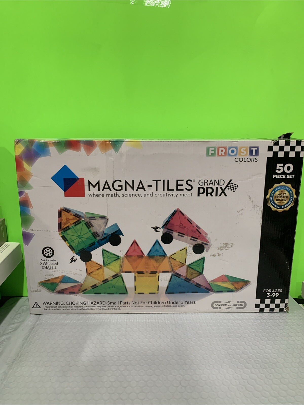 Magna-Tiles Frost Colors Grand Prix – Set of 50 Magnetic Toy Tiles Open Box