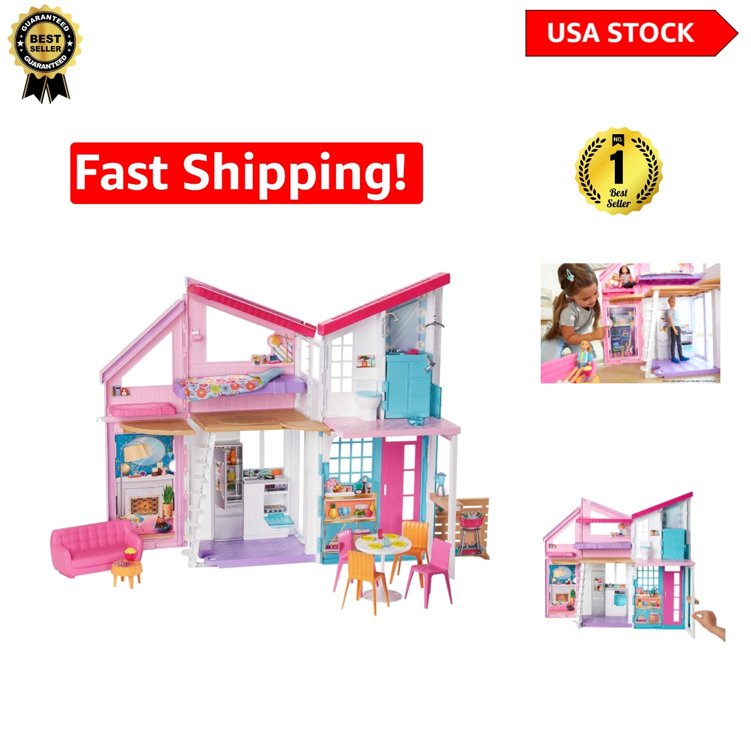 Barbie Malibu House Playset: 2-Story Dollhouse with 25+ Accessories for Age 3+
