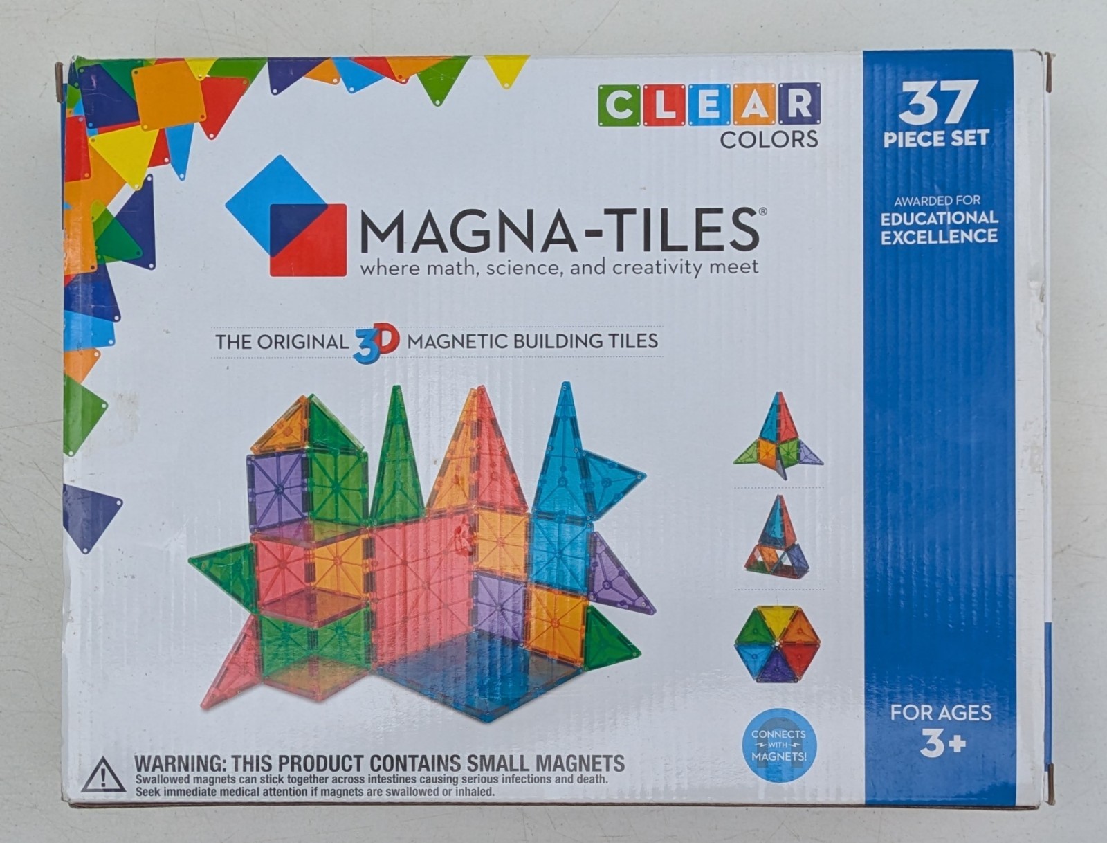 new Magna-Tiles 3D Magnetic Building 37 Piece Set #14837 Colors/Shapes STEM