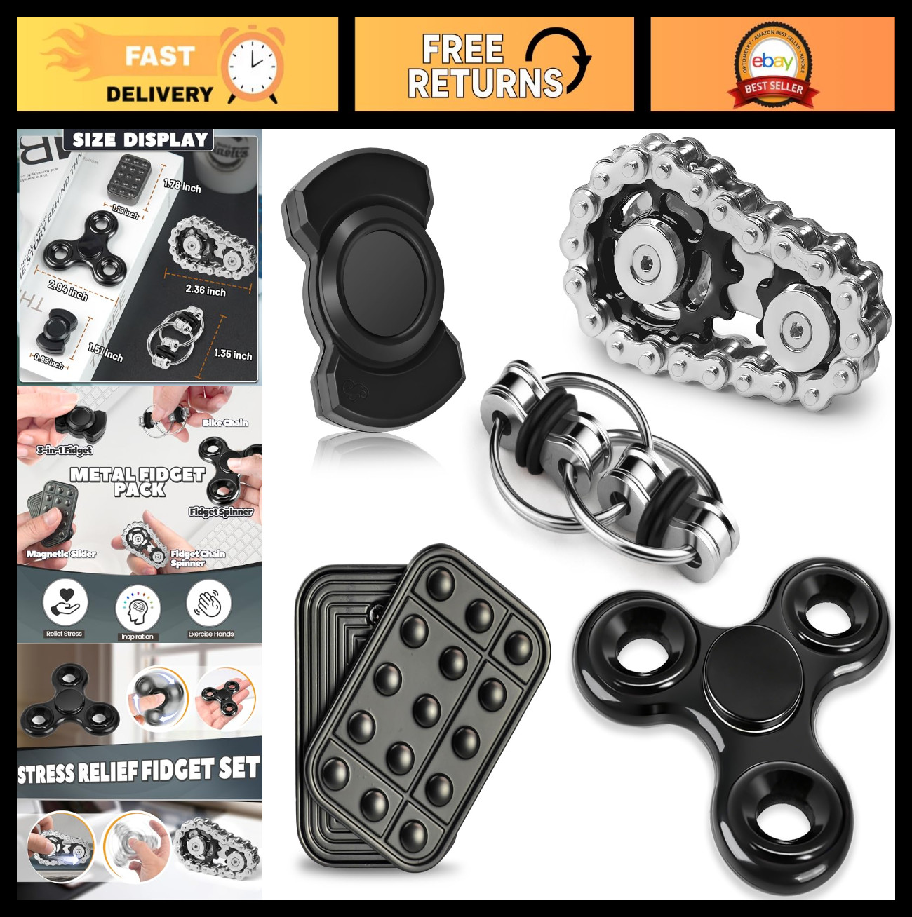 5 Pcs Metal Fidget Spinner Toys for Stress Relief & Sensory Play – Cool Desk Gad