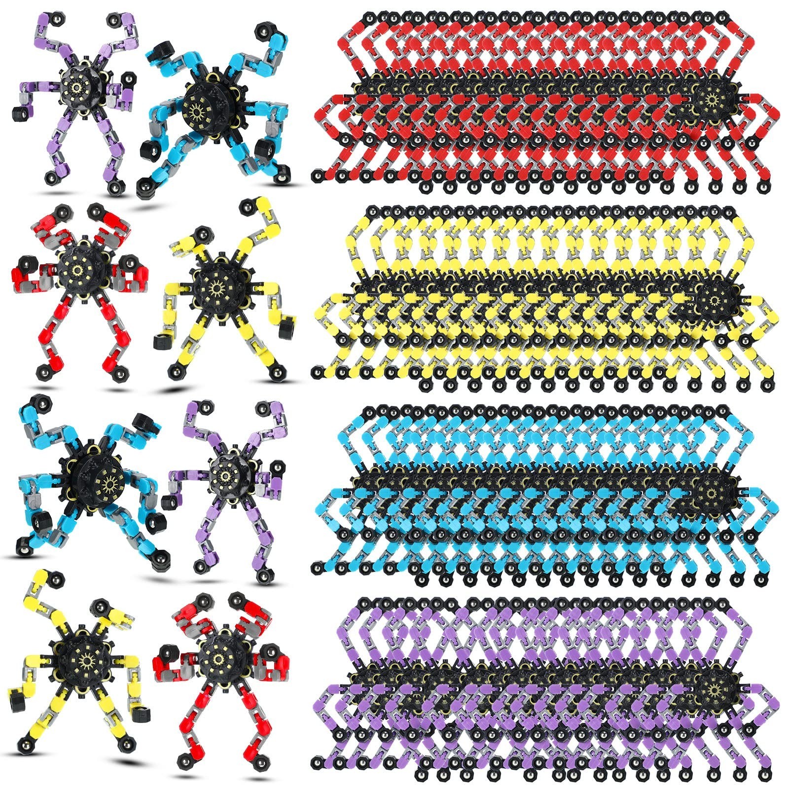 100 Pcs Funny Sensory Fidget Toys Set, Transformable Spinner & Robot Finger Toy,