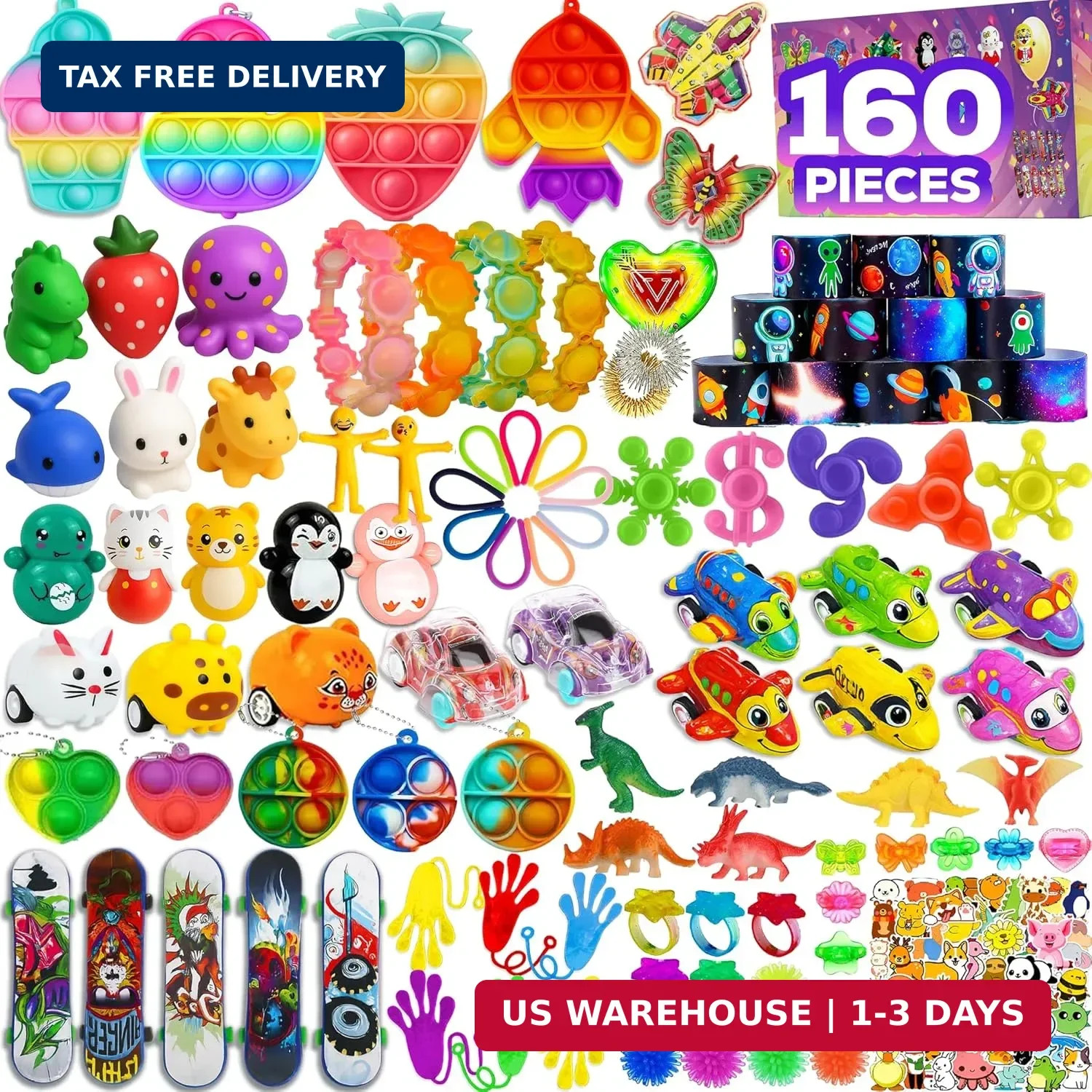 160 Pcs Fidget Toys Party Favors Pack, Randomly Selected Pop Sensory Set Gifts S