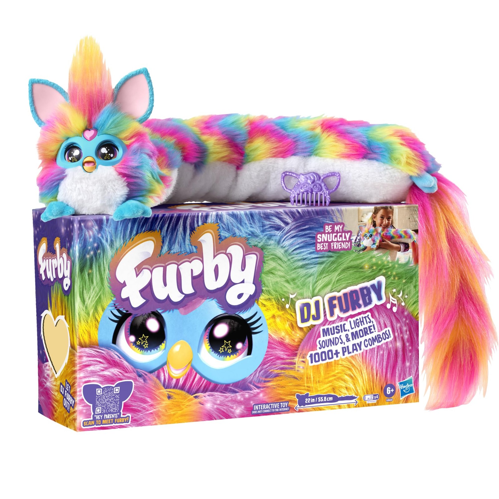 FURBY DJ Interactive Toy, Super Snuggly Rainbow Electronic Plush with Music,