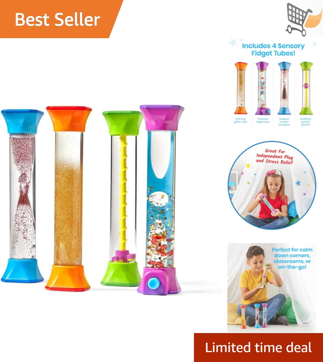 Sensory Fidget Tubes Set for Kids Calm Down Classroom Focus Anxiety Relief