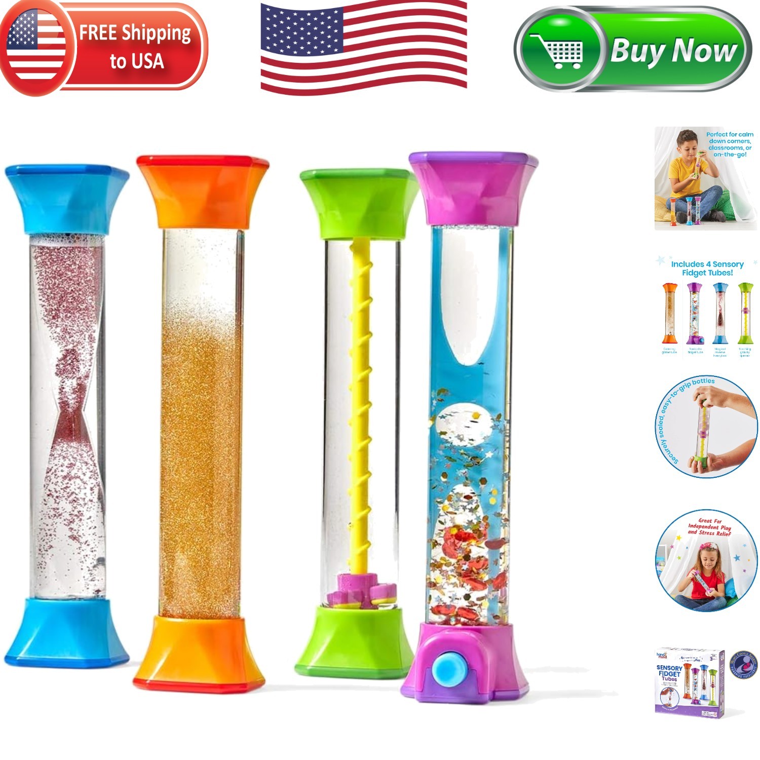 Sensory Fidget Tubes with Guide – Anxiety Relief Toys for Kids & Toddlers