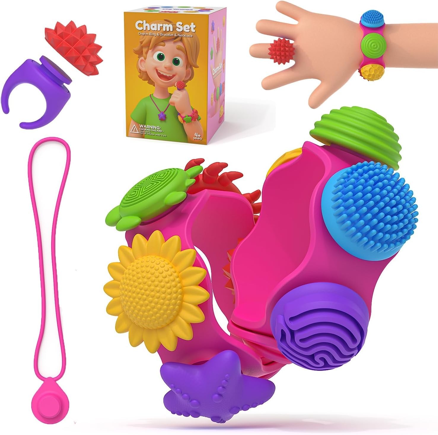 Sensory Fidget Toys 22 Pcs: Wearable Necklace, Bracelet & Rainbow
