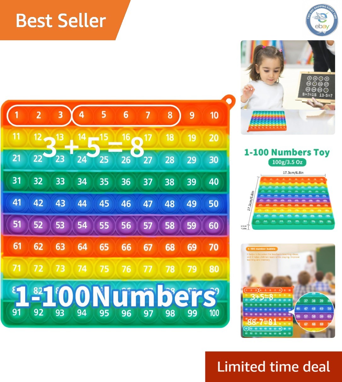 Rainbow Fidget Math Toy: 1-100 Counting & Stress Relief for Learning Fun