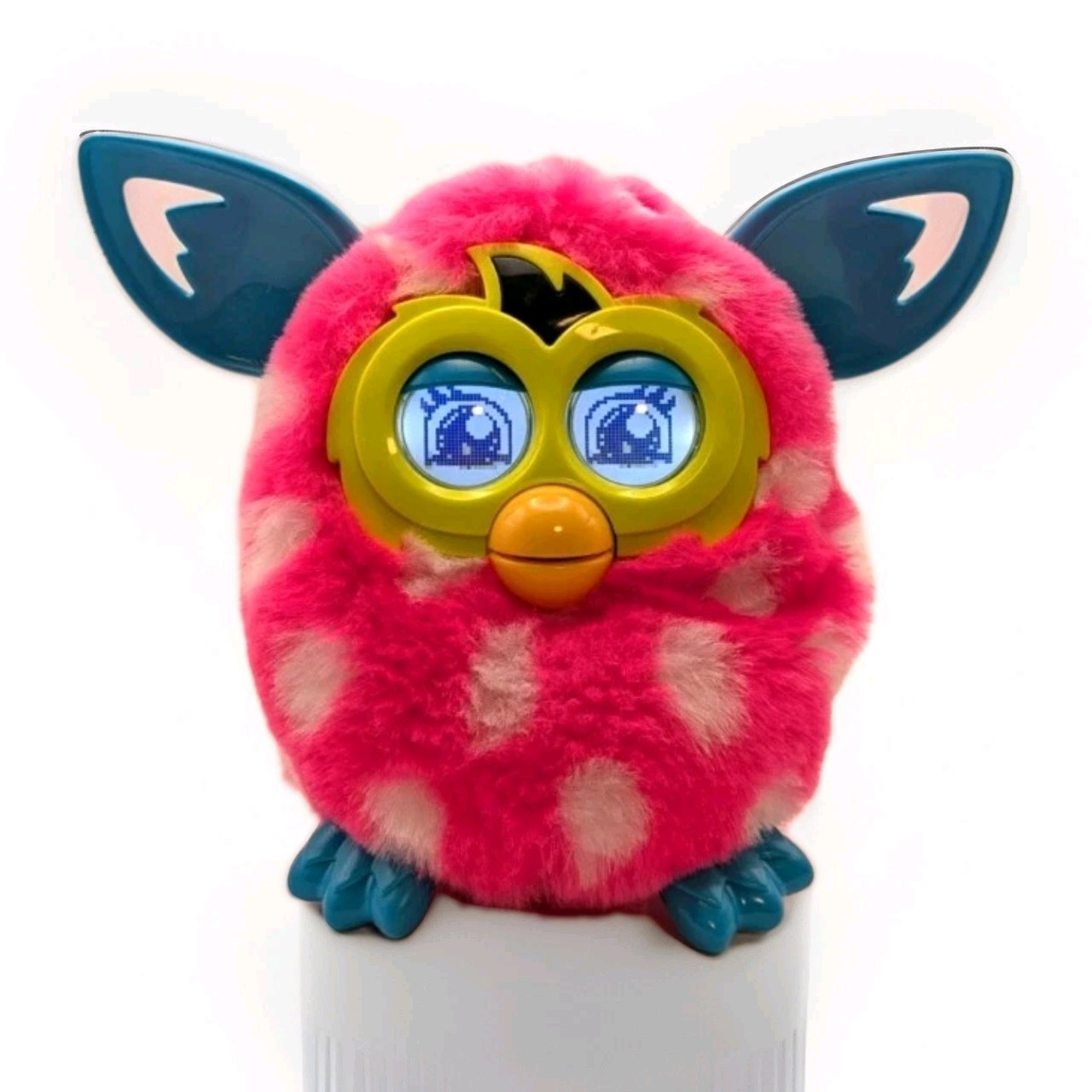2012 Furby Boom Pink White Polka Dot Blue Ears Tested Working Hasbro