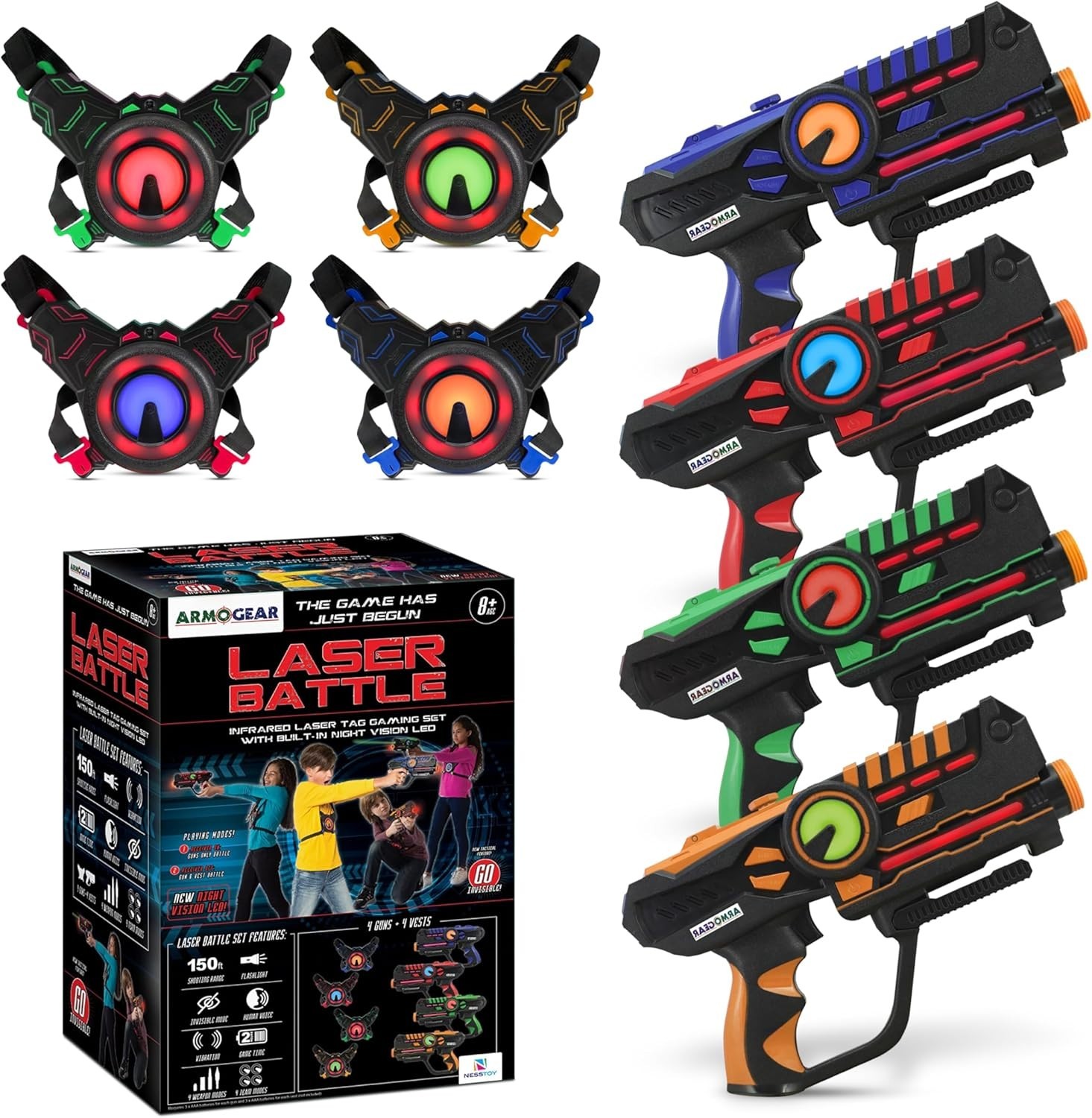 Armogear Infrared Laser Tag Blasters with Vest – Set of 4 New Sealed