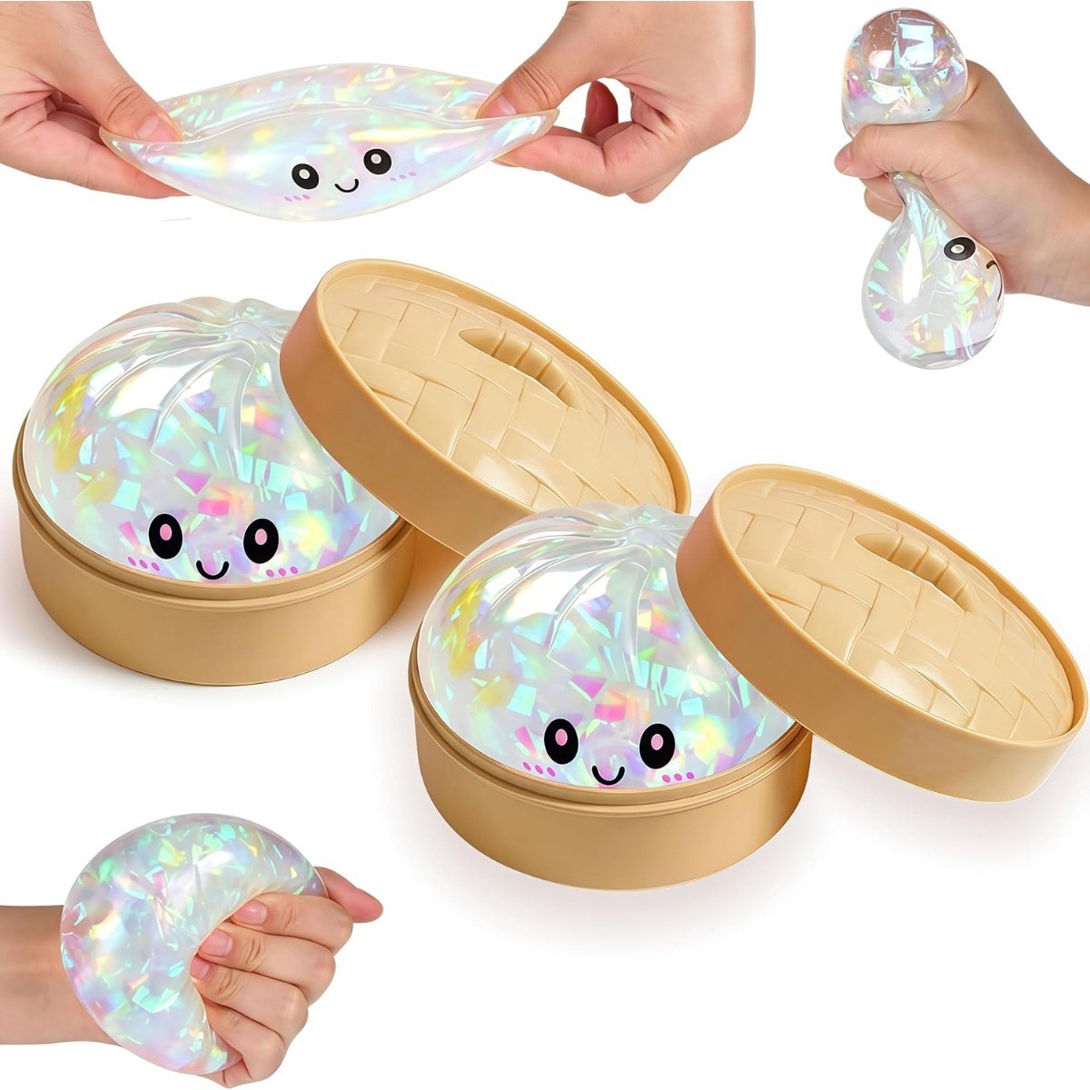 2PCS Sparkle Dumpling Squeeze with Box Anxiety Relief Fidget Toys Soft Squeeze