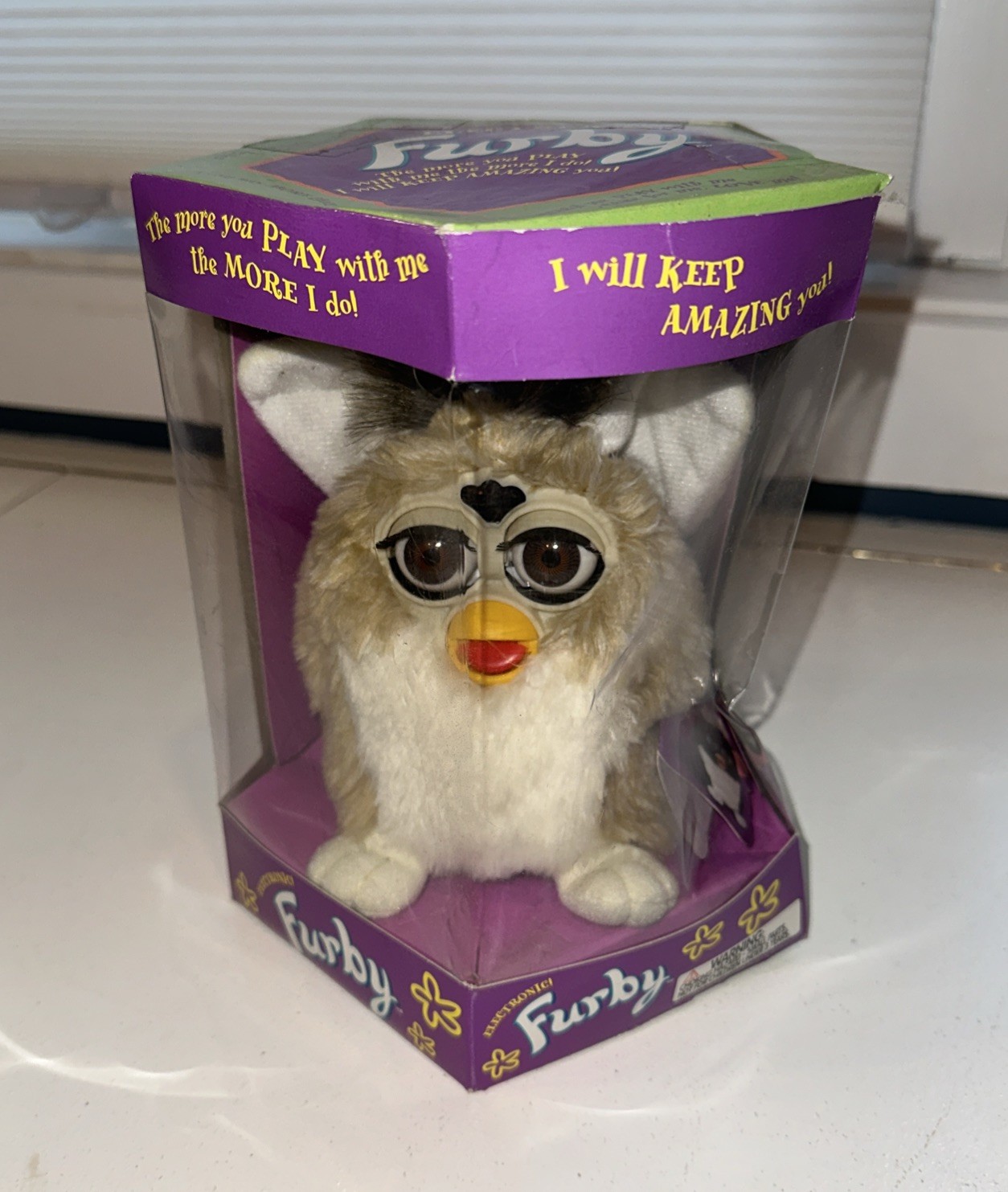 New in Box 1998 Furby 70-800 Tan/White C276A1289B Brown Eyes Tiger Electronics
