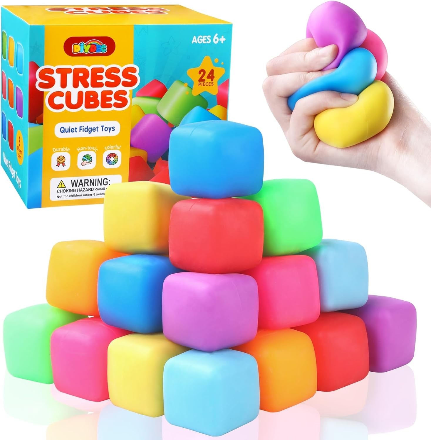 Squishy Fidget Toys, 24 Pack Stress Cube Balls Fidget Sensory Toys Bulk for Kids