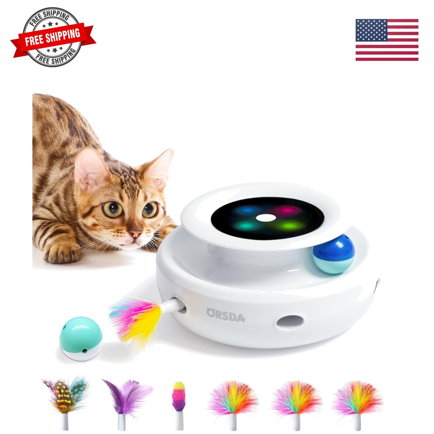 2in1 Interactive Toys for Indoor Cats, Timer Auto On/Off, Cat Toy Balls & Amb…