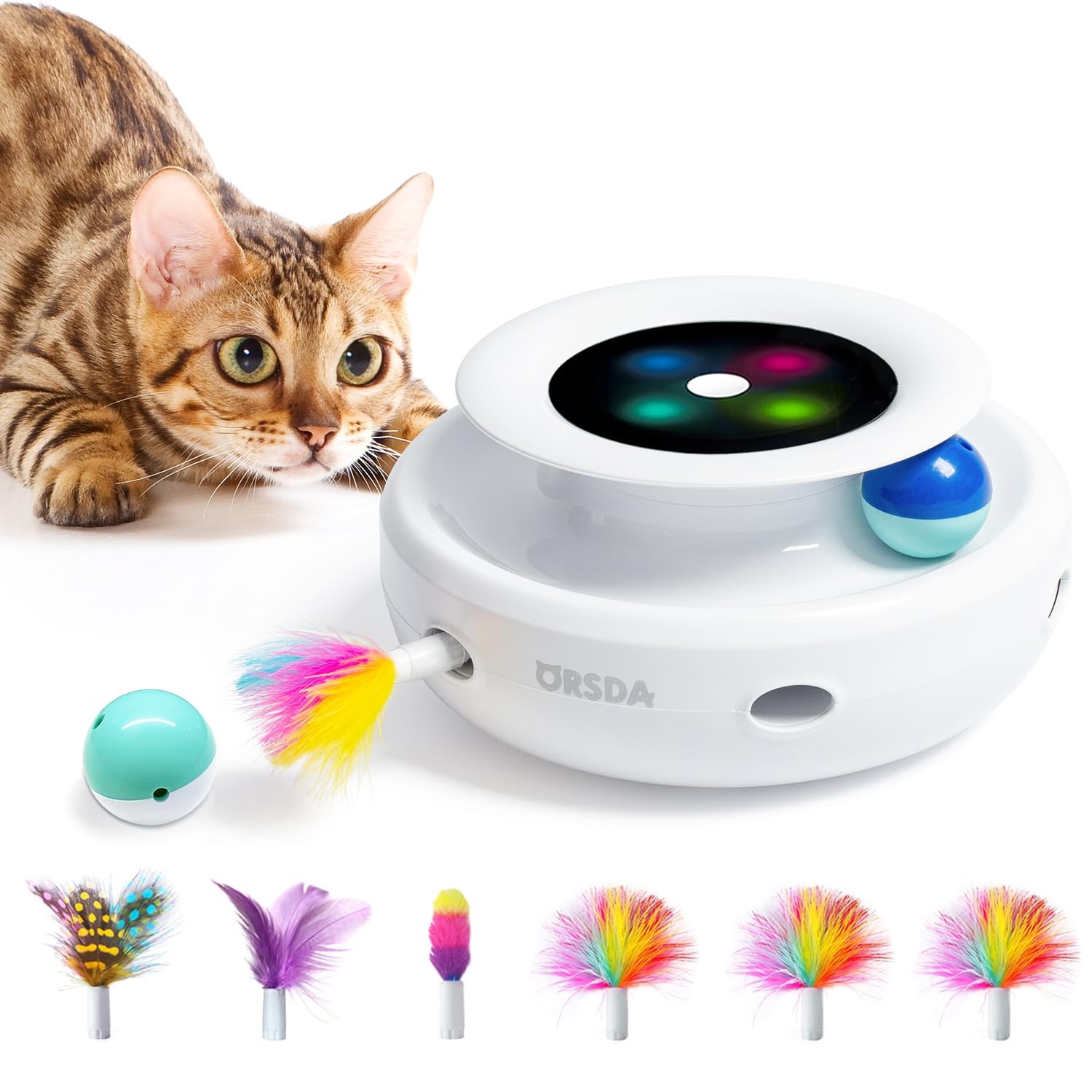 2in1 Interactive Toys for Indoor Cats, Timer Auto On/Off, Cat Toy Balls & Amb…