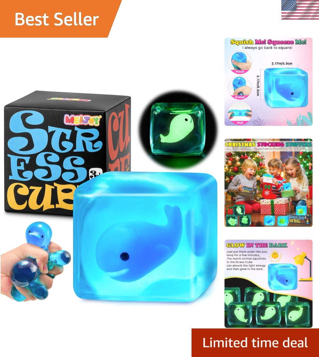 Marine Animal Mochi Stress Cube – Perfect Glow-in-the-Dark Fidget for Anxiety