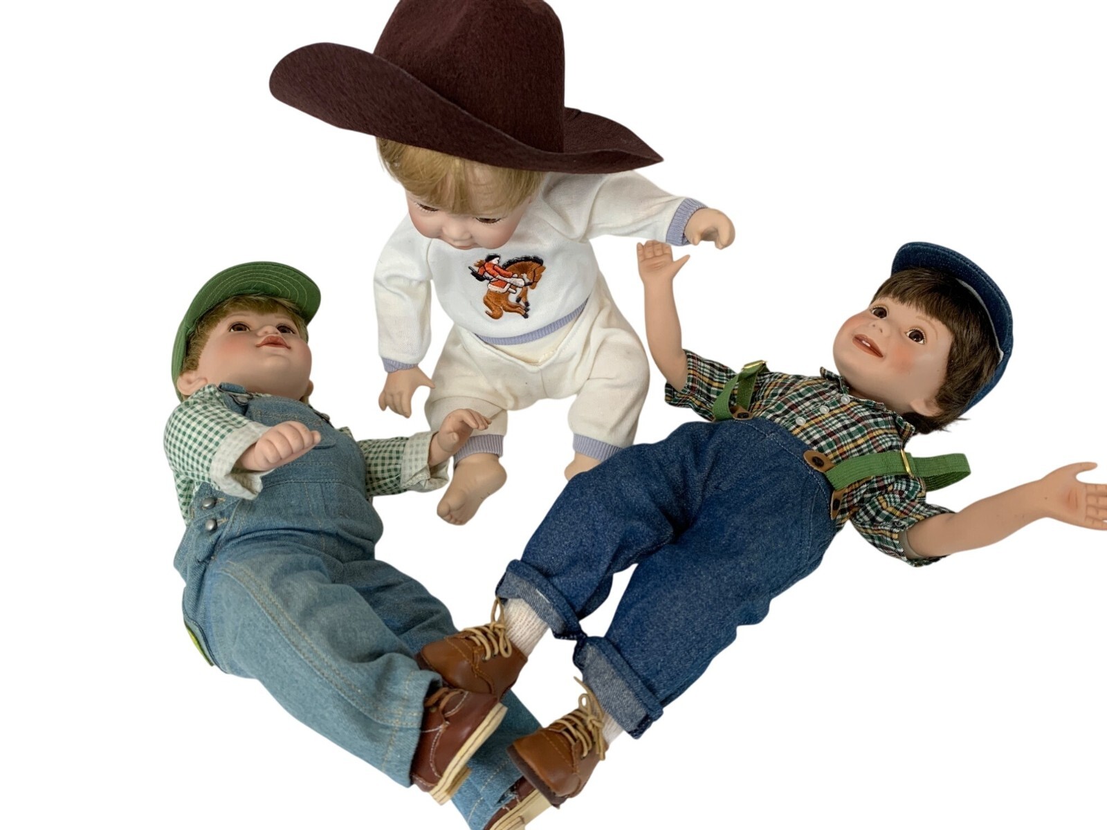 VTG 90s Danbury Mint Americana Farm Porcelain Bendable Dolls Set Of 3  L10133