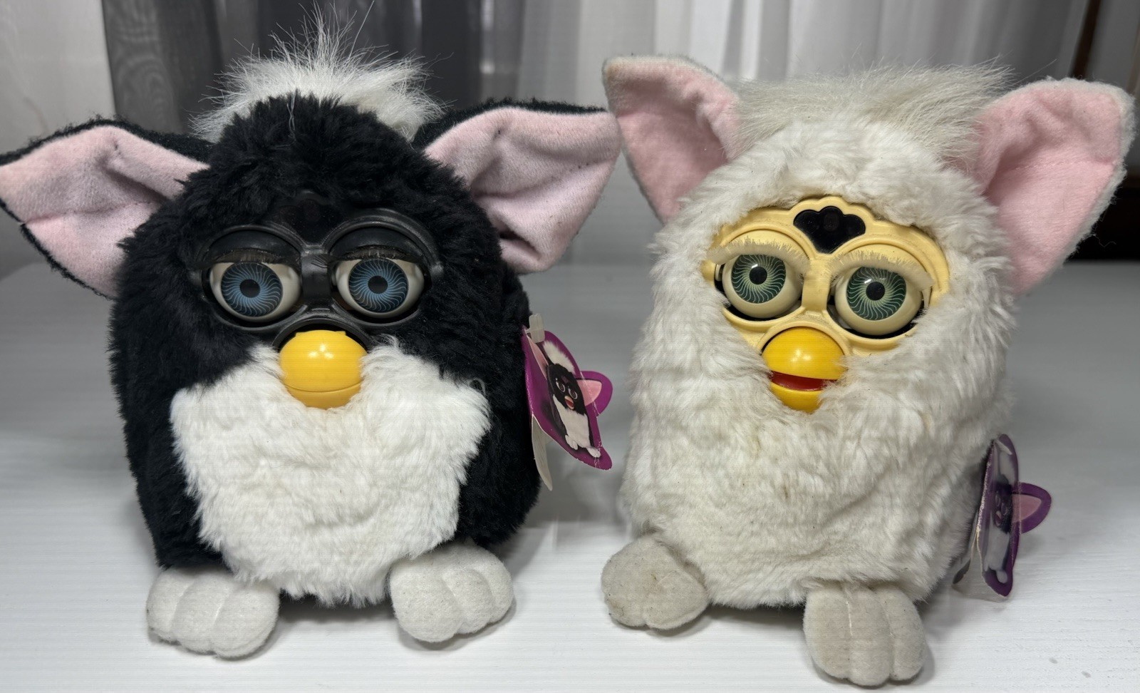 Two VTG 1998 Furby White Snowball & Black Tiger Electronics Untested W/ tags!
