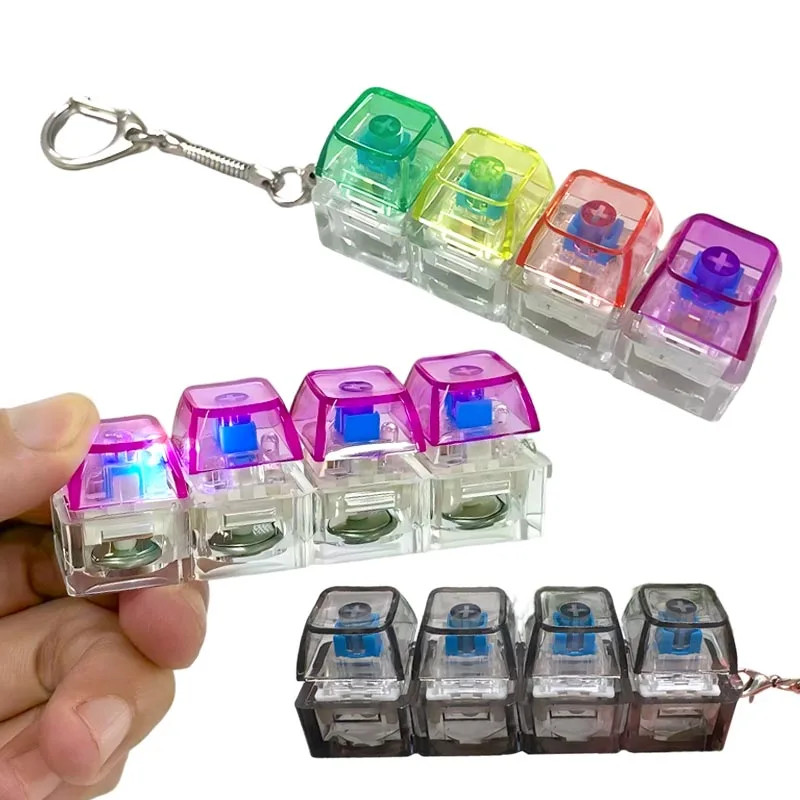 LED Keyboard Keychain Fidget Toys Crystal Clicker Sensory Toy for Stress Relief