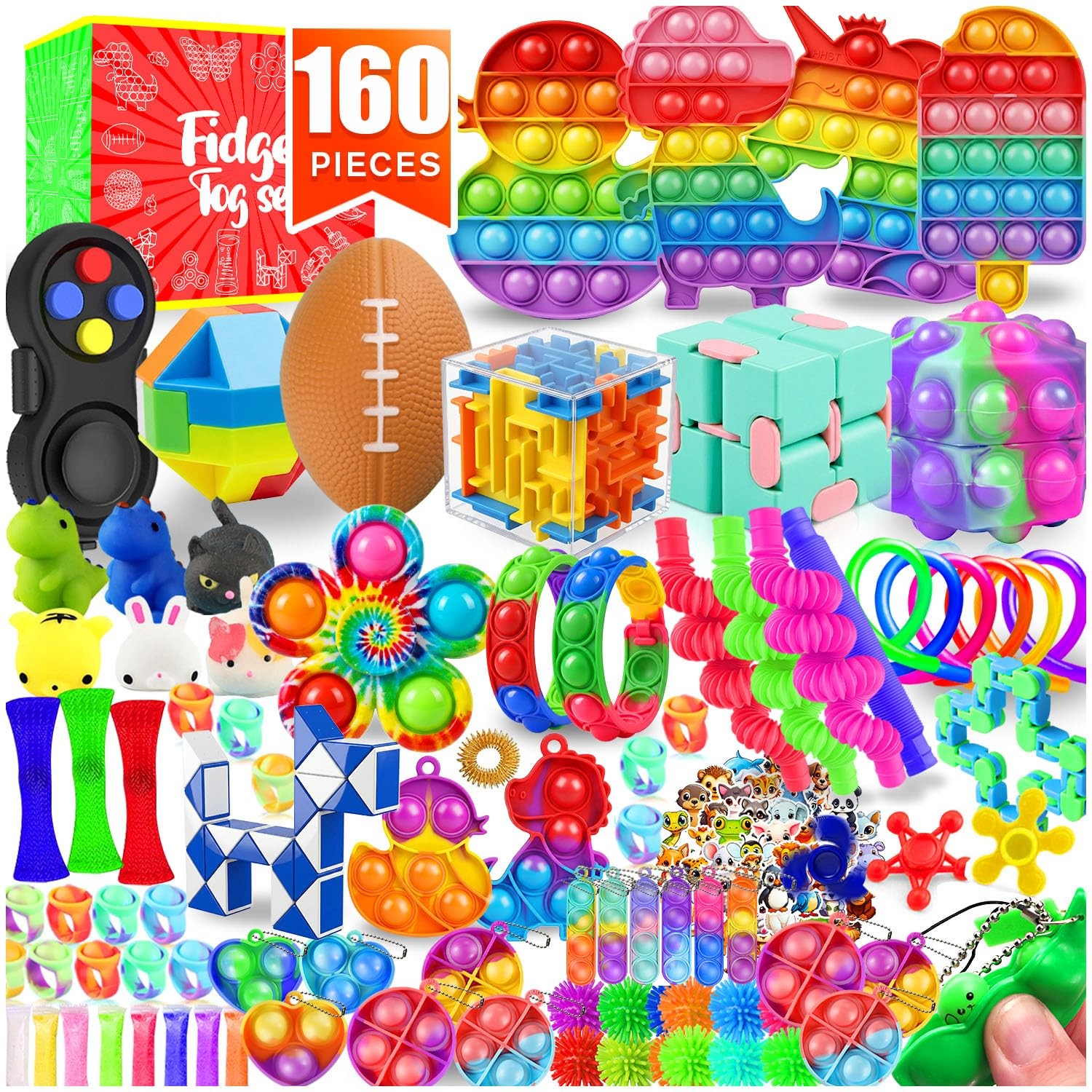 Fidget Toys for Kids 8-12, 160 Pack Bulk Autism Sensory Toys Party Favors