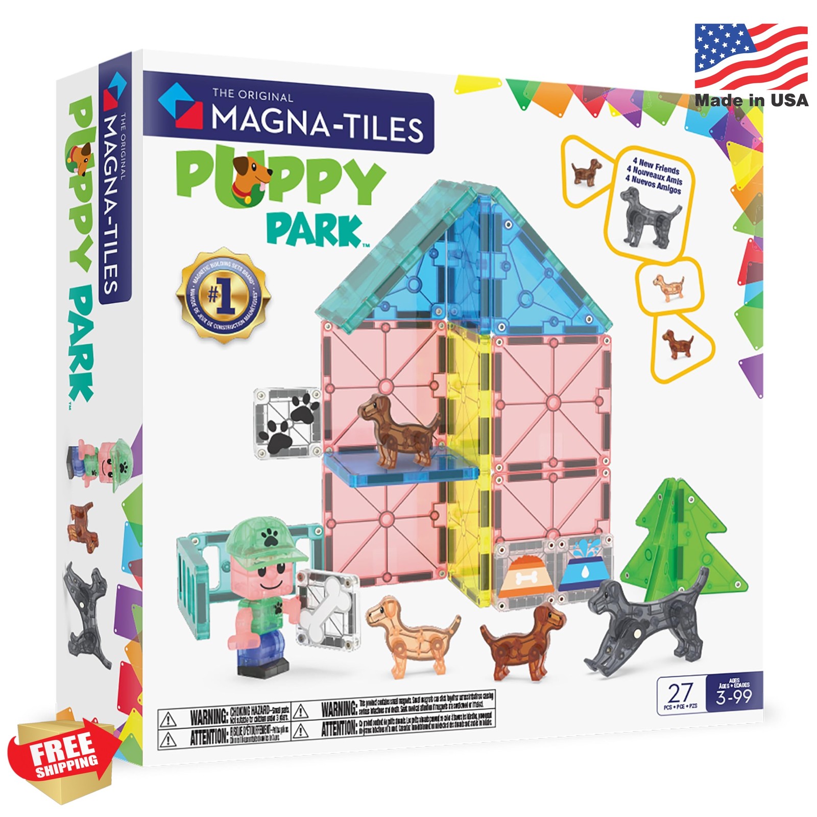 MAGNA-TILES Puppy Park 27-Piece Magnetic Construction Set, The Original Magnetic