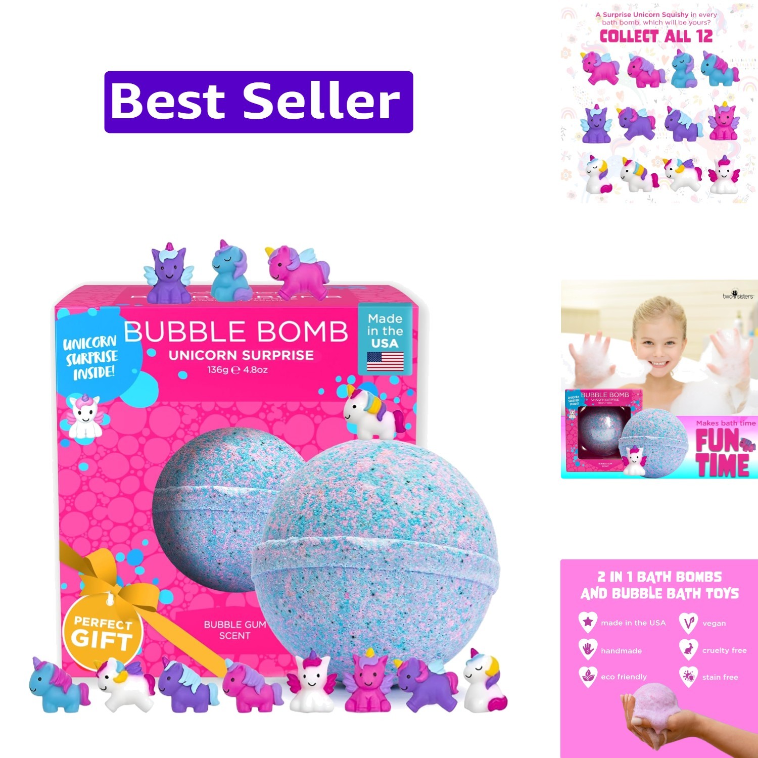 Unicorn Bath Bomb for Girls with Surprise Squishy Toys Inside by Two Sister -…
