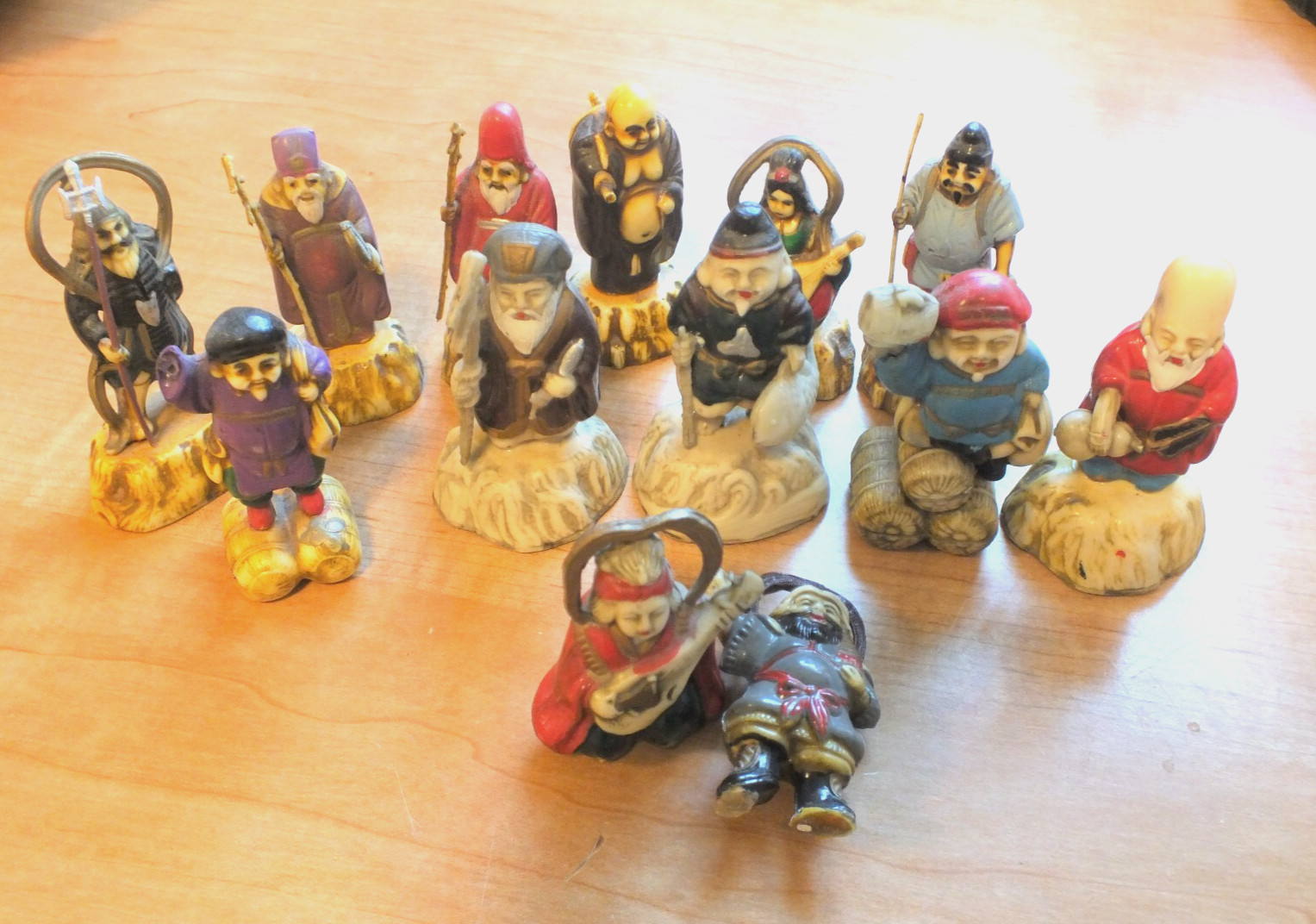 Gods Of Good Fortune Figurines Vintage  13 Pieces Collectable Toys