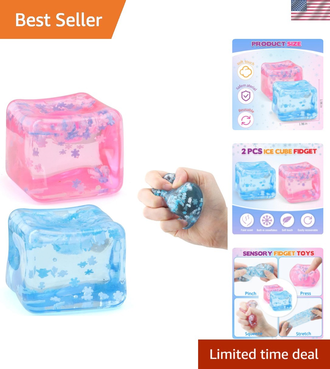 Ice Cube Fidget Toy for All Ages: 2 Pack Sensory Squishy Fidget Toys, Square …
