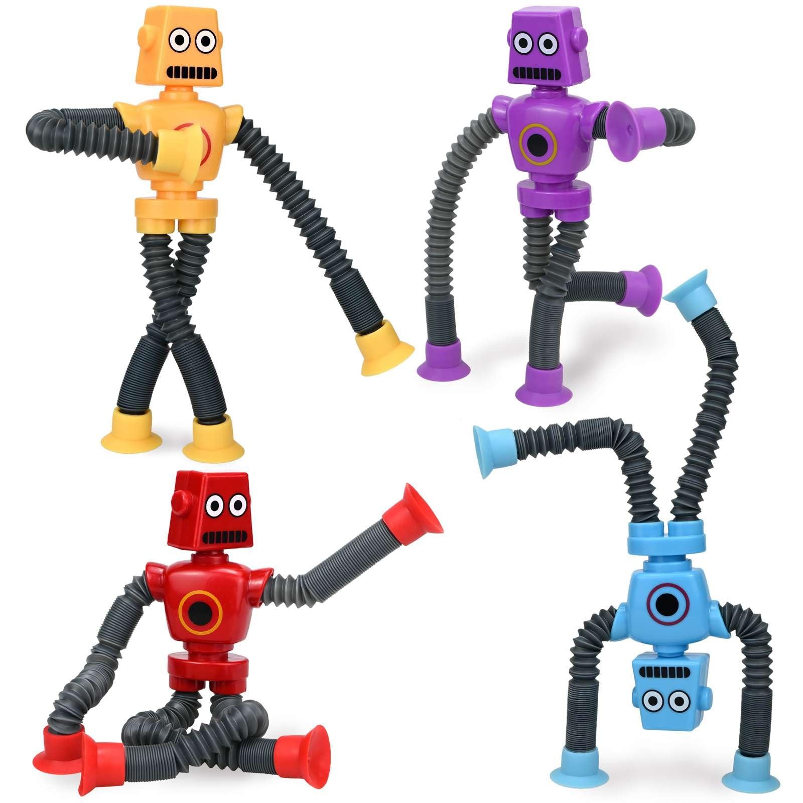 Robot Toys 4 Pack, Telescopic Suction Cup Robots Autism Pop Tubes Sensory Fid…